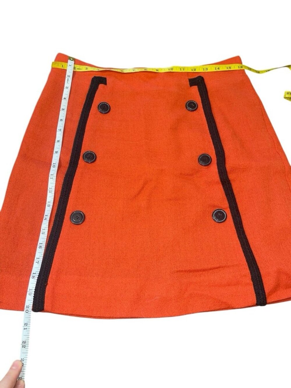 Anthropologie Girls From Savoy Size 10 Red Orange Wool Piped Sailor Skirt FLAWED